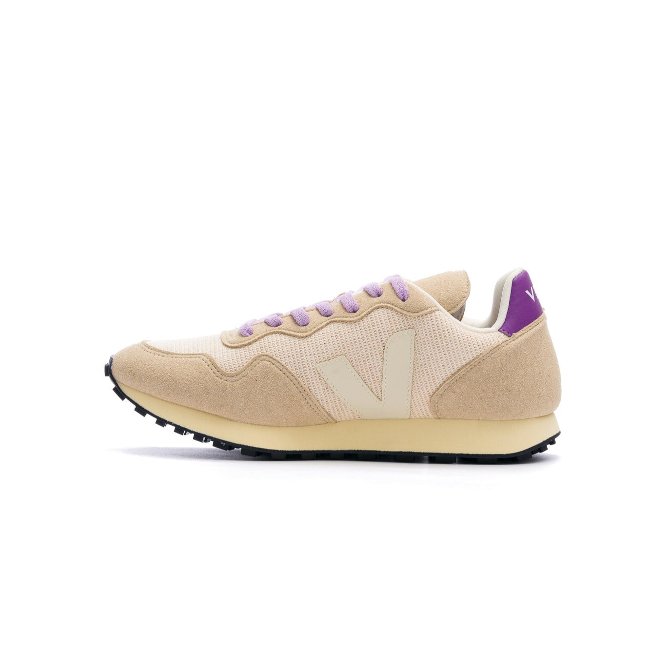 grey veja women's sdu rec mesh with purple laces and details, off white V and sole