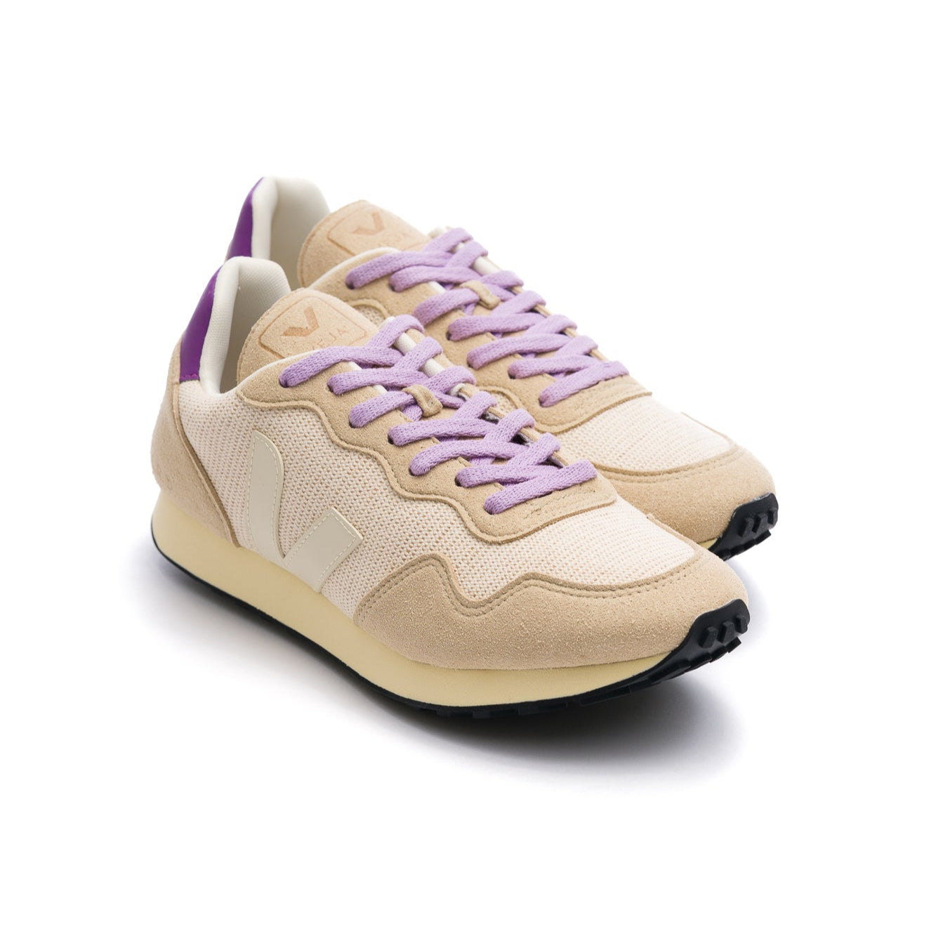 grey veja women's sdu rec mesh with purple laces and details, off white V and sole