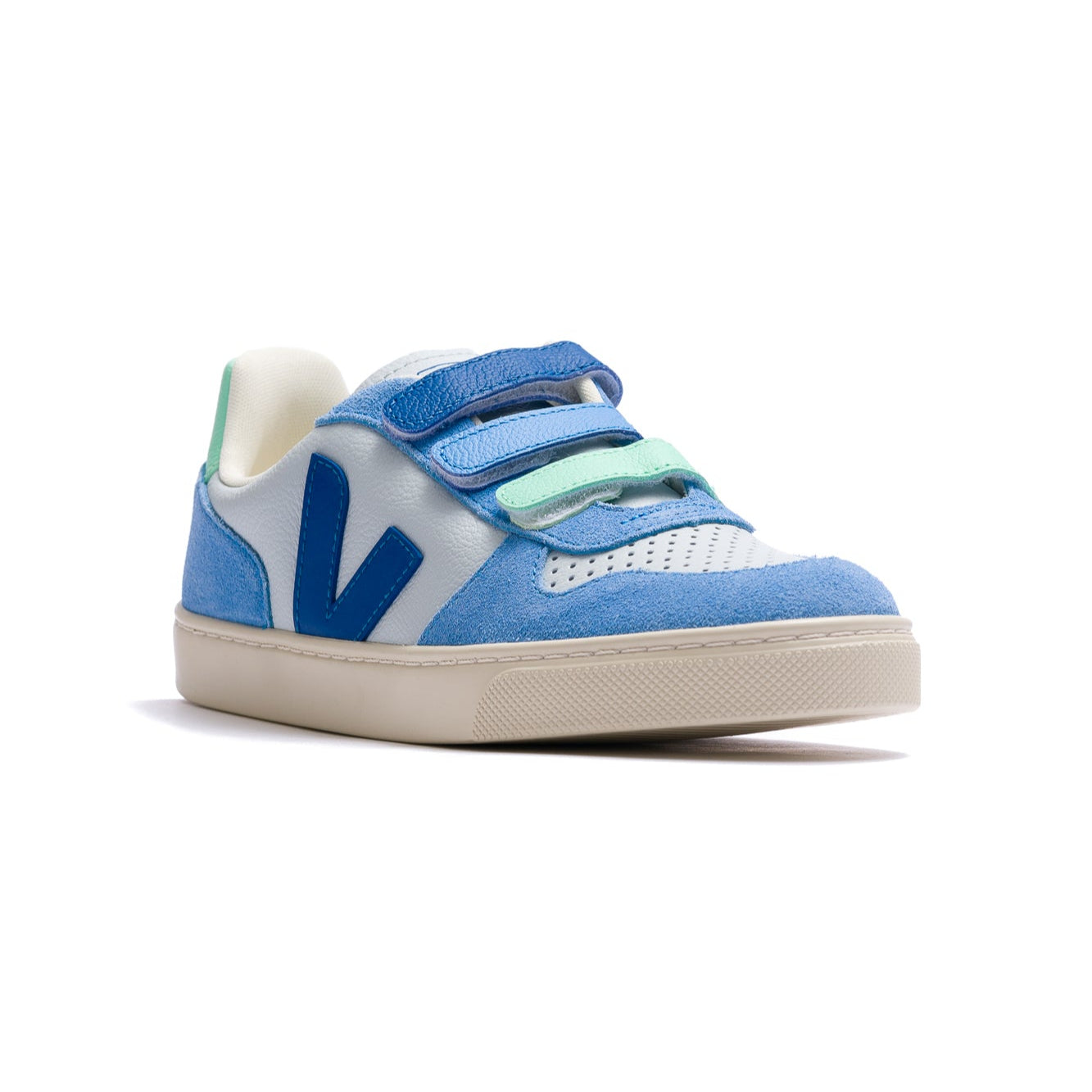 various shades of blue and white kids veja v-10 leather and suede shoes