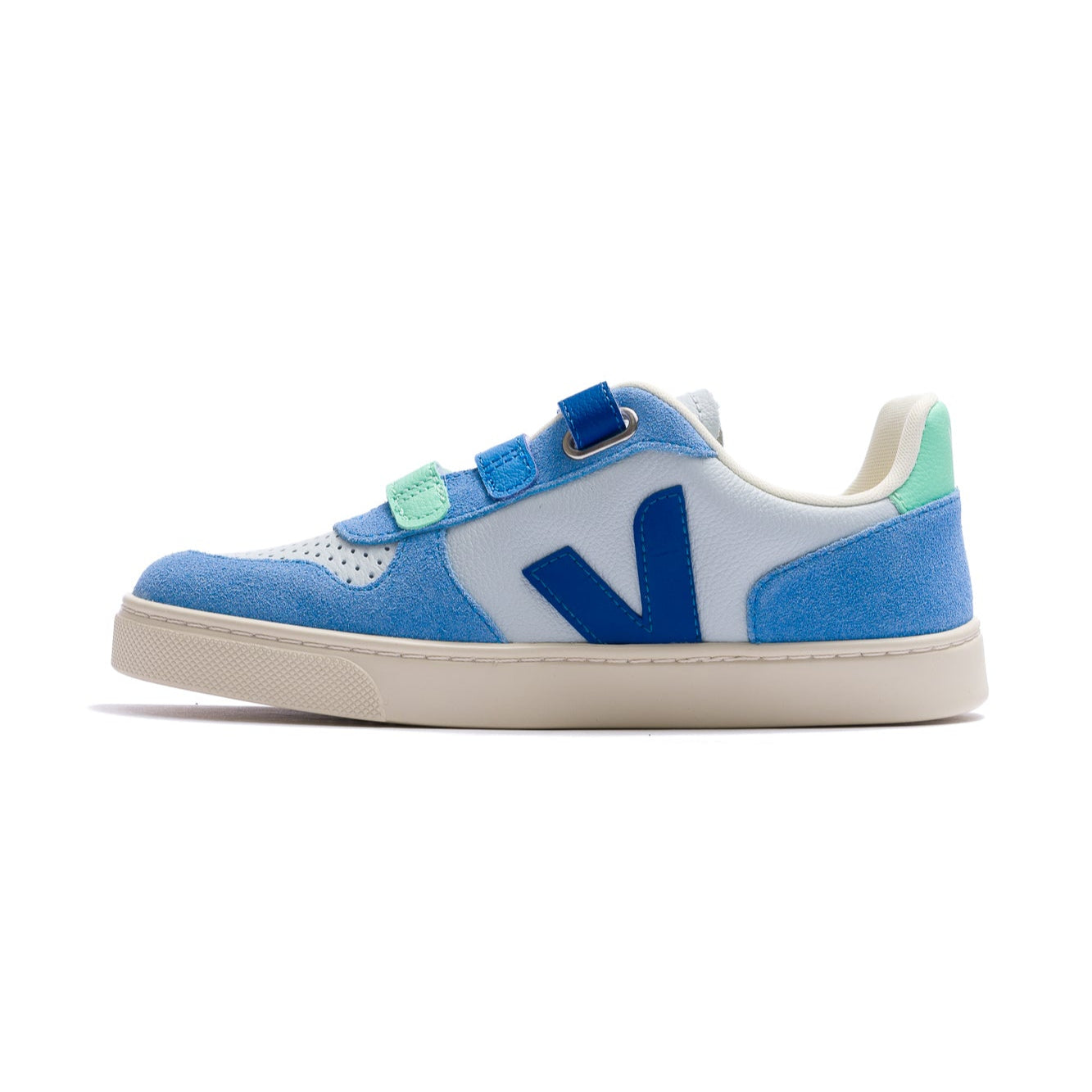 various shades of blue and white kids veja v-10 leather and suede shoes