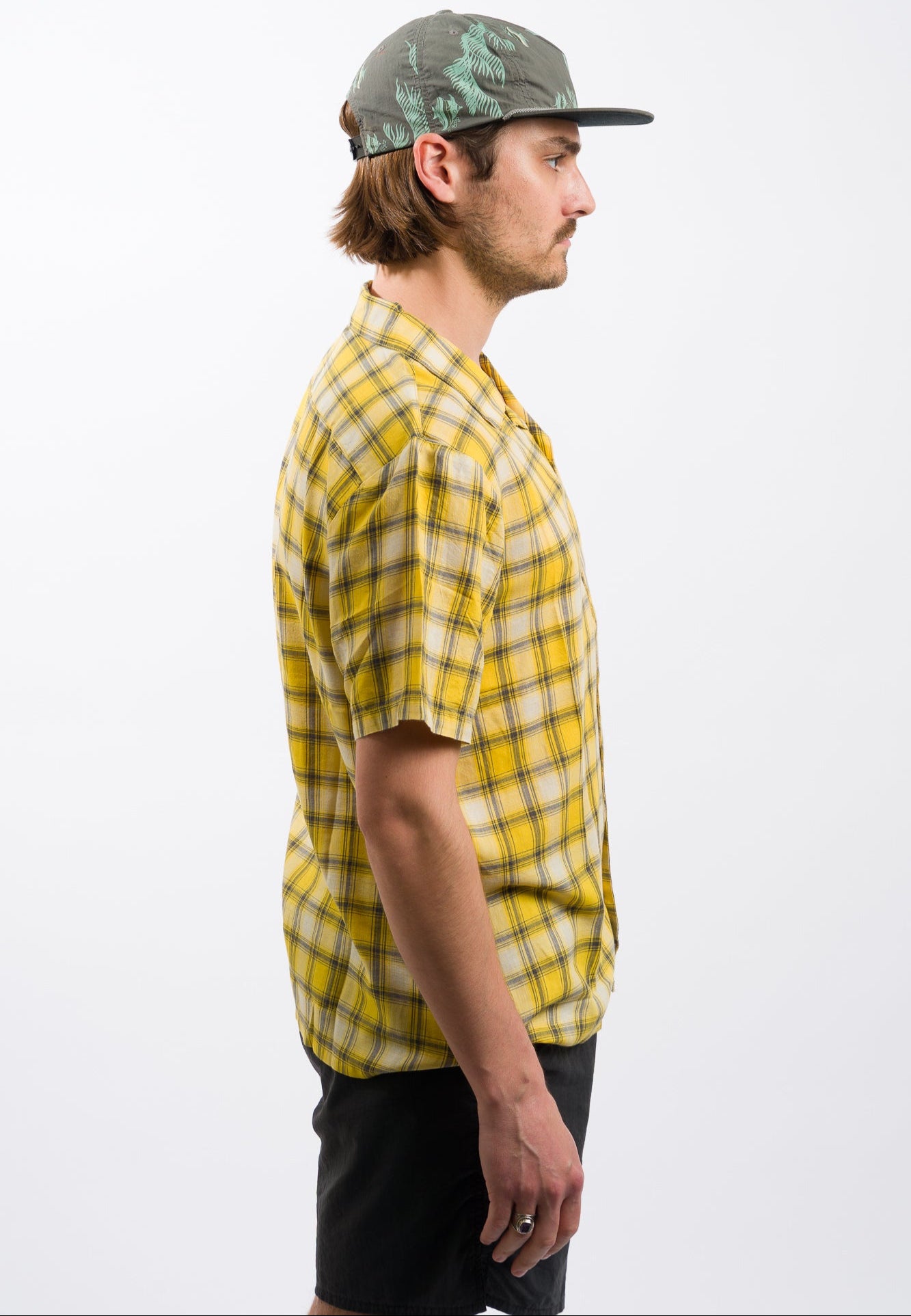 yellow and white plaid men's volcom button-down