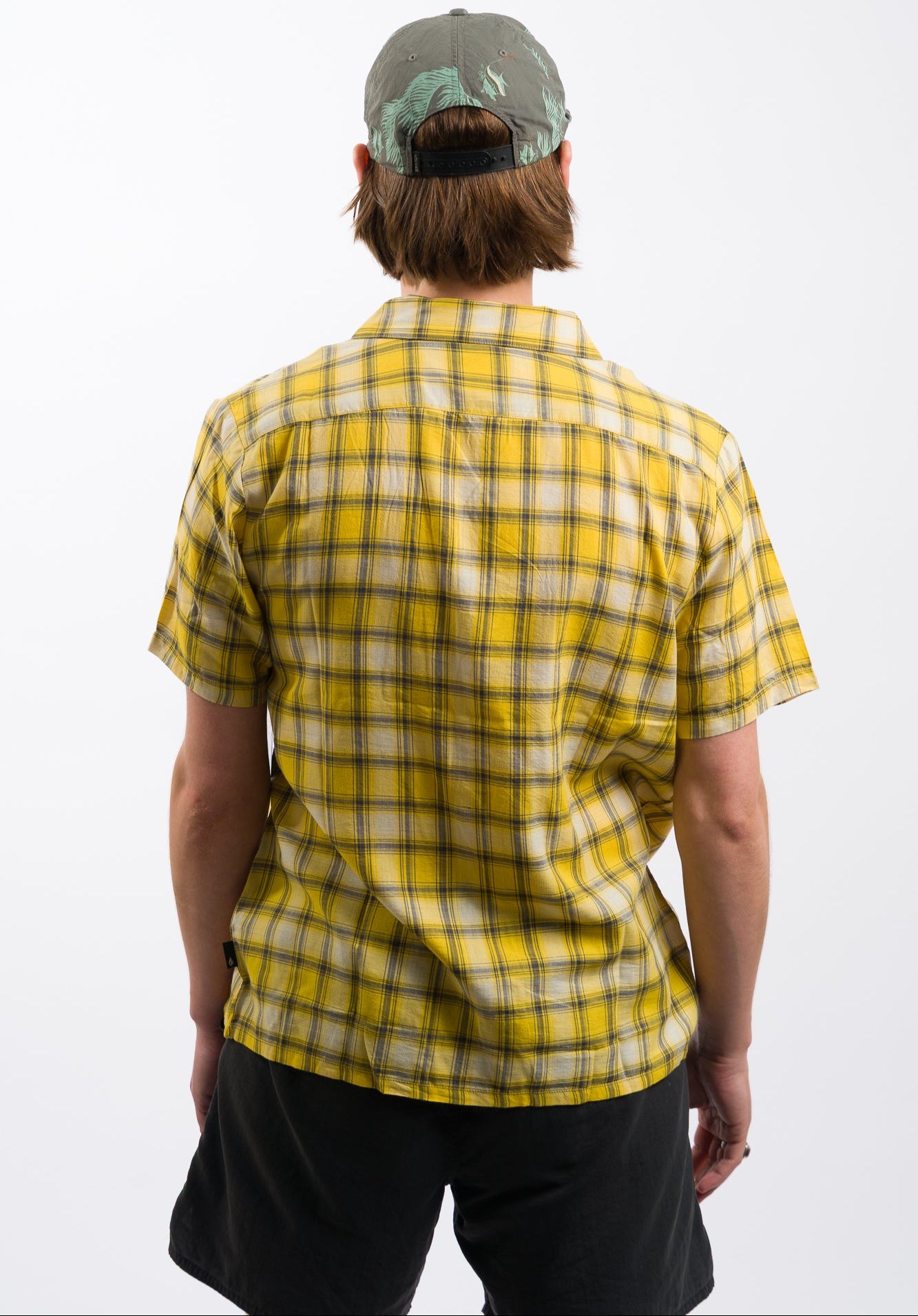 yellow and white plaid men's volcom button-down
