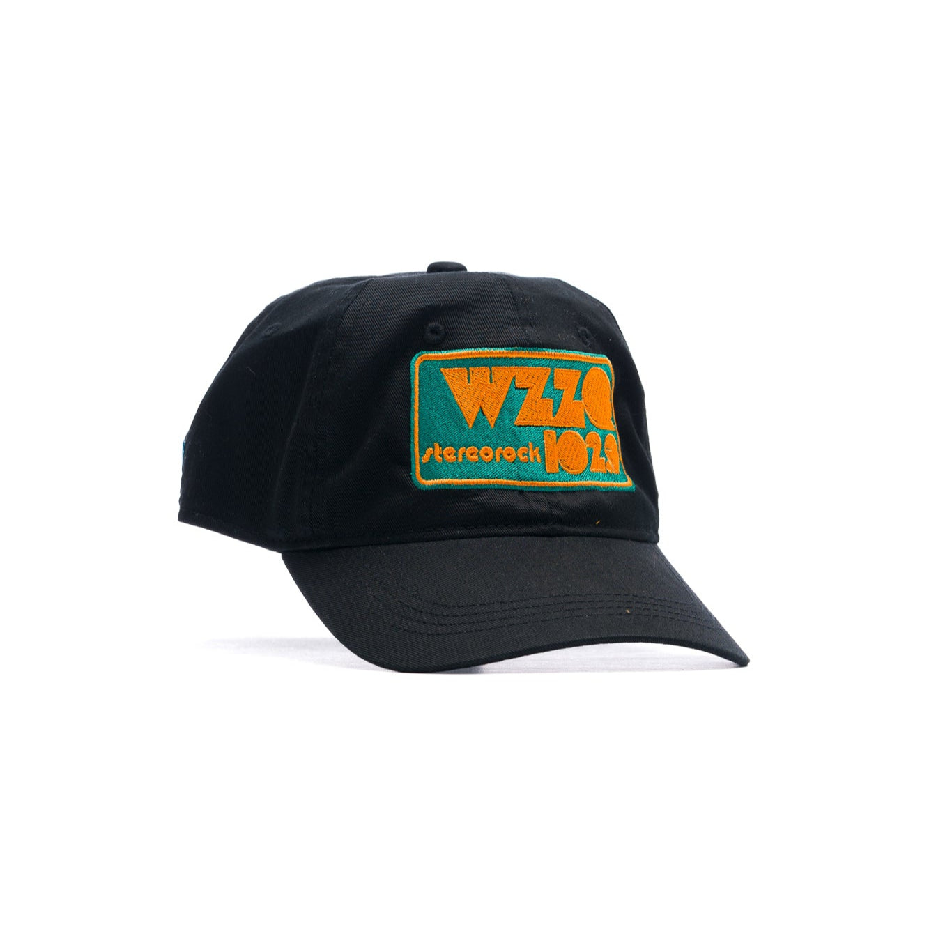 black project chane WZZQ 102.9 Stereorock Embroidered Hat with teal and orange patch