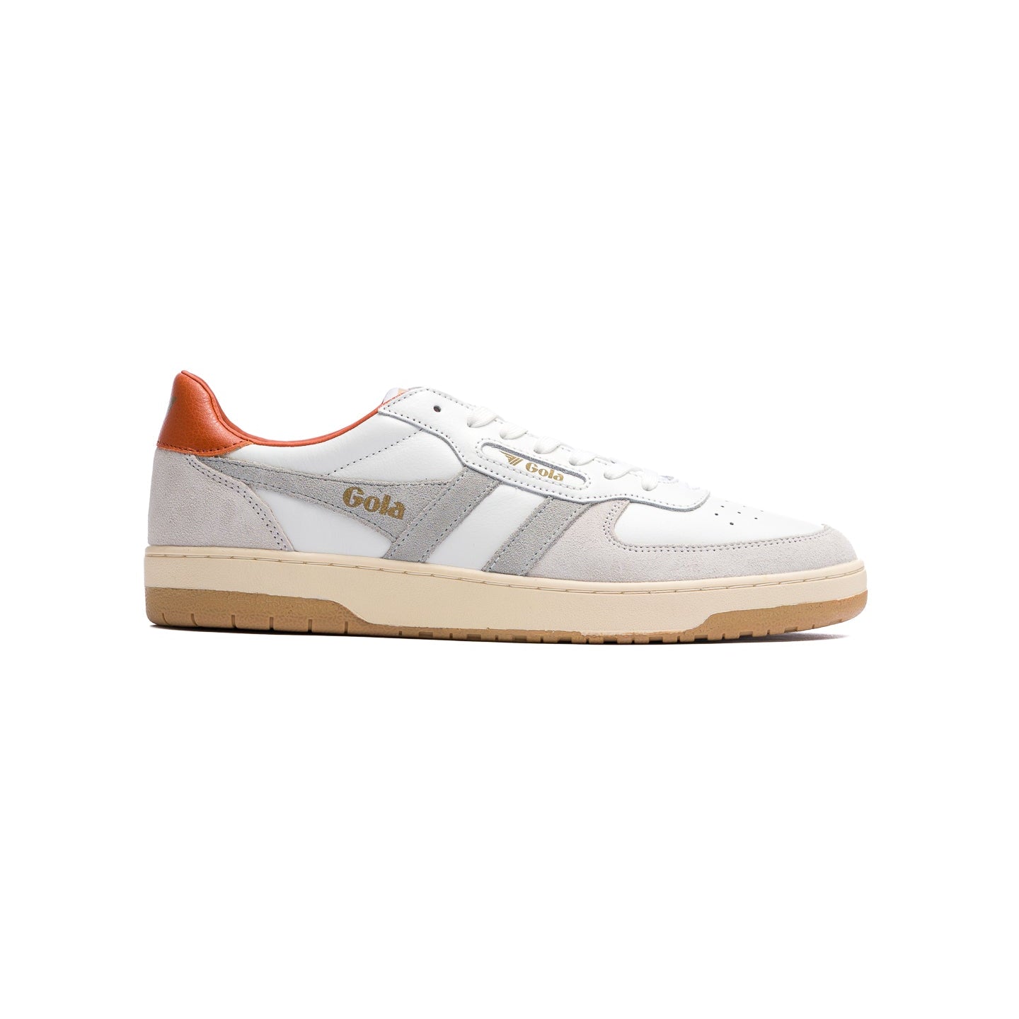 white gola men's hawk with orange back and grey stripes with an off white sole