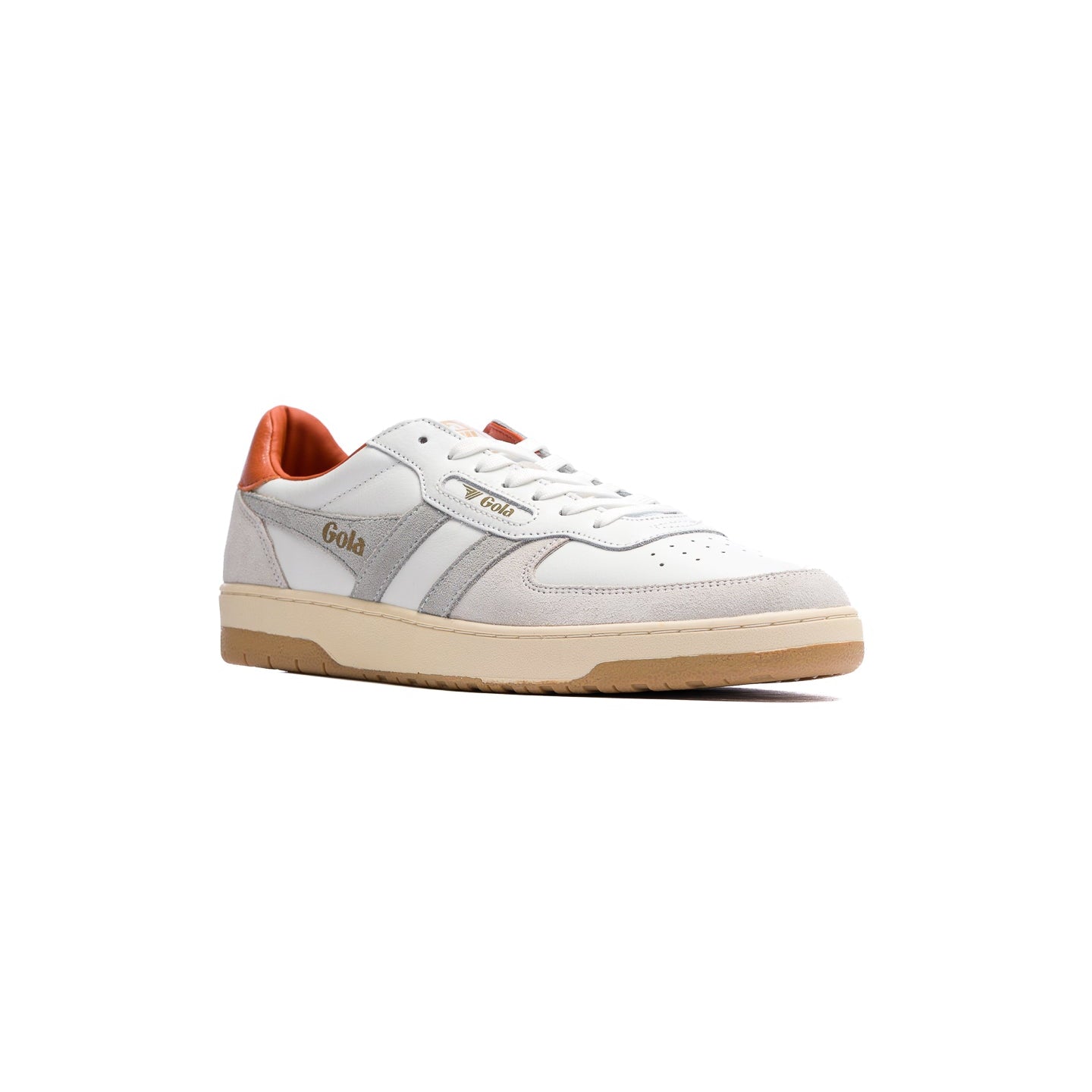 white gola men's hawk with orange back and grey stripes with an off white sole