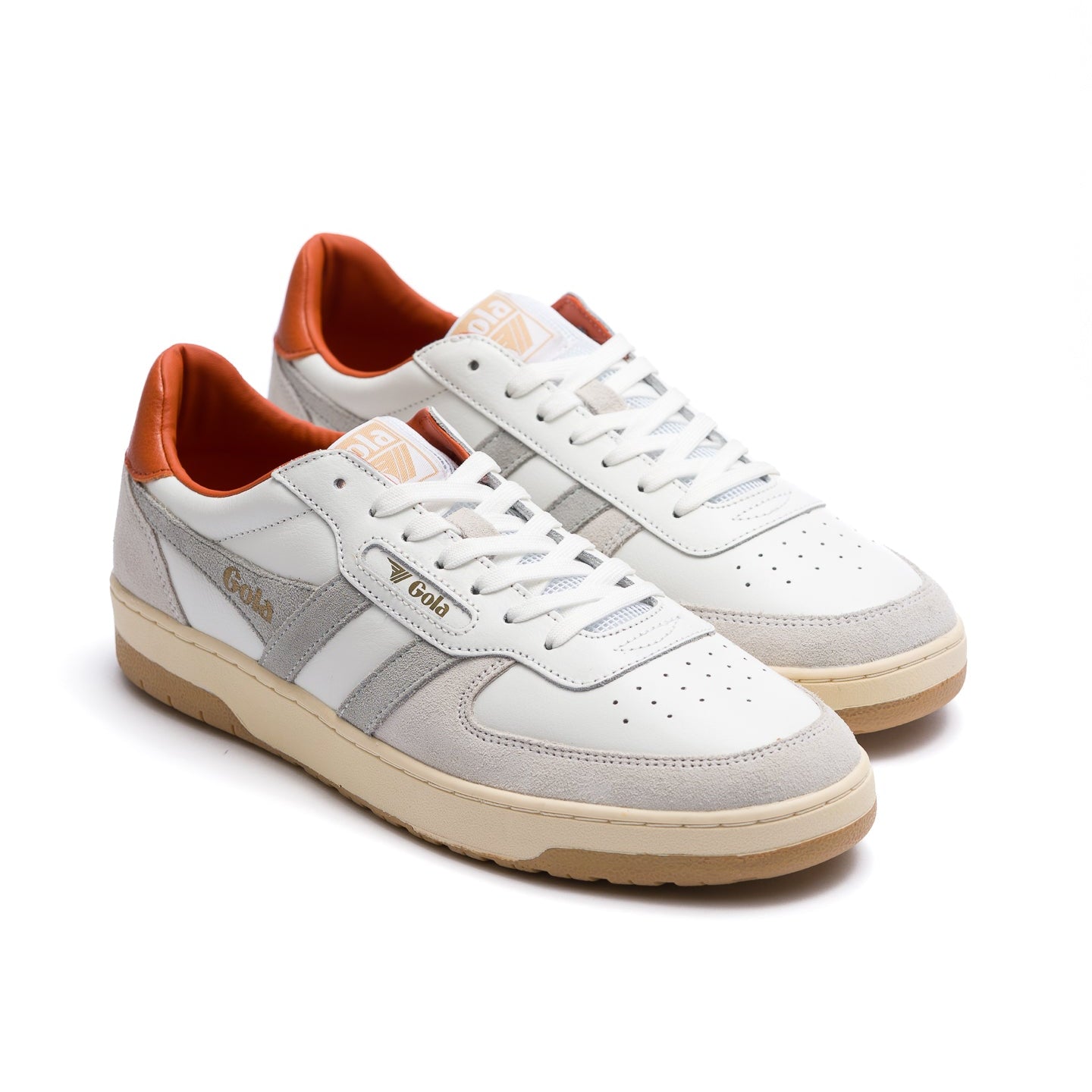 white gola men's hawk with orange back and grey stripes with an off white sole