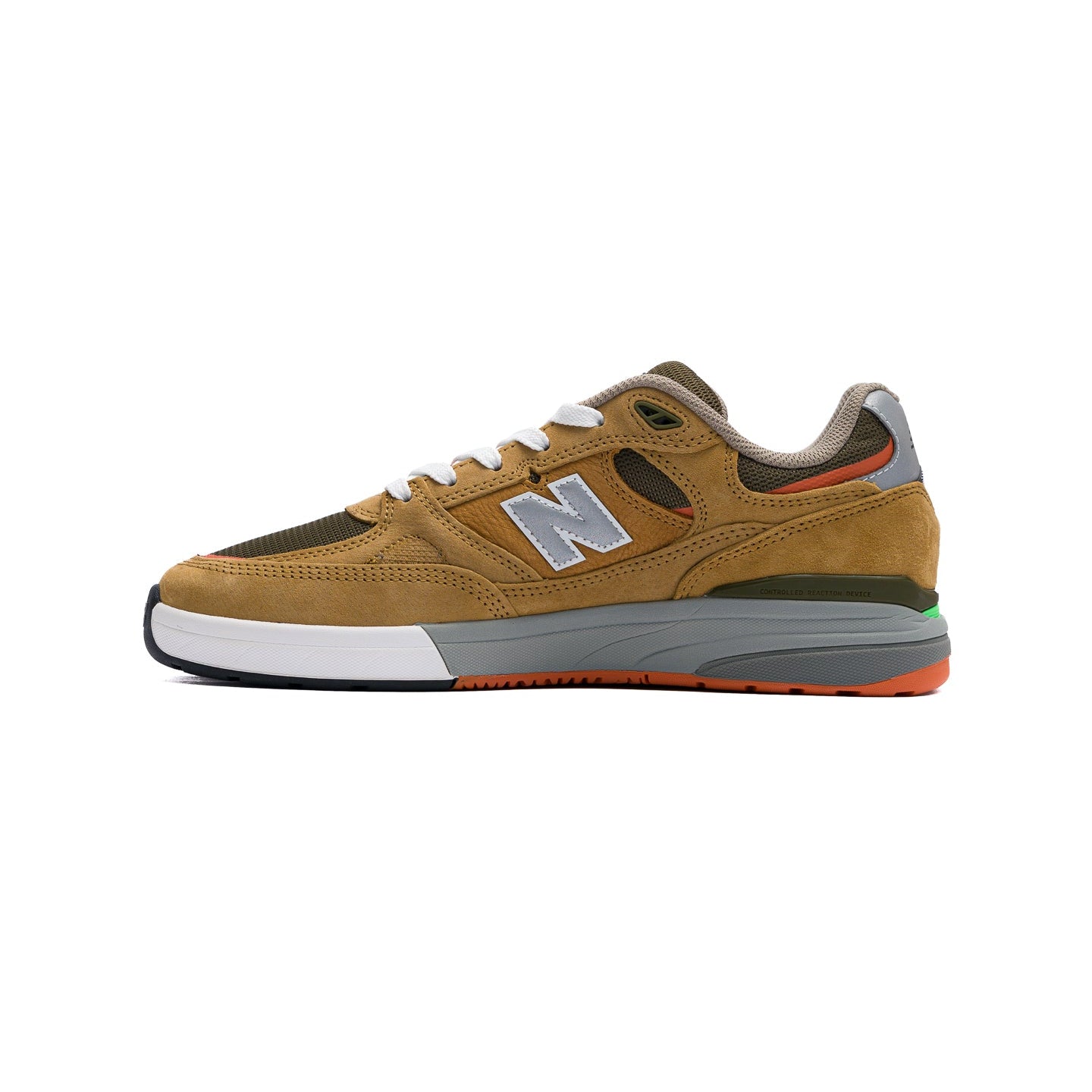 brand new brown new balance numeric andrew reynolds 933 skateboard shoes with silver N and white and grey sole