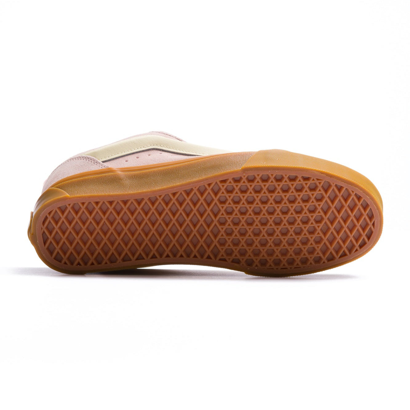 pink vans knu skool with off white stripe and gum sole