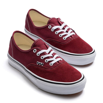 burgundy red vans men's authentic pro skate shoes with white sole