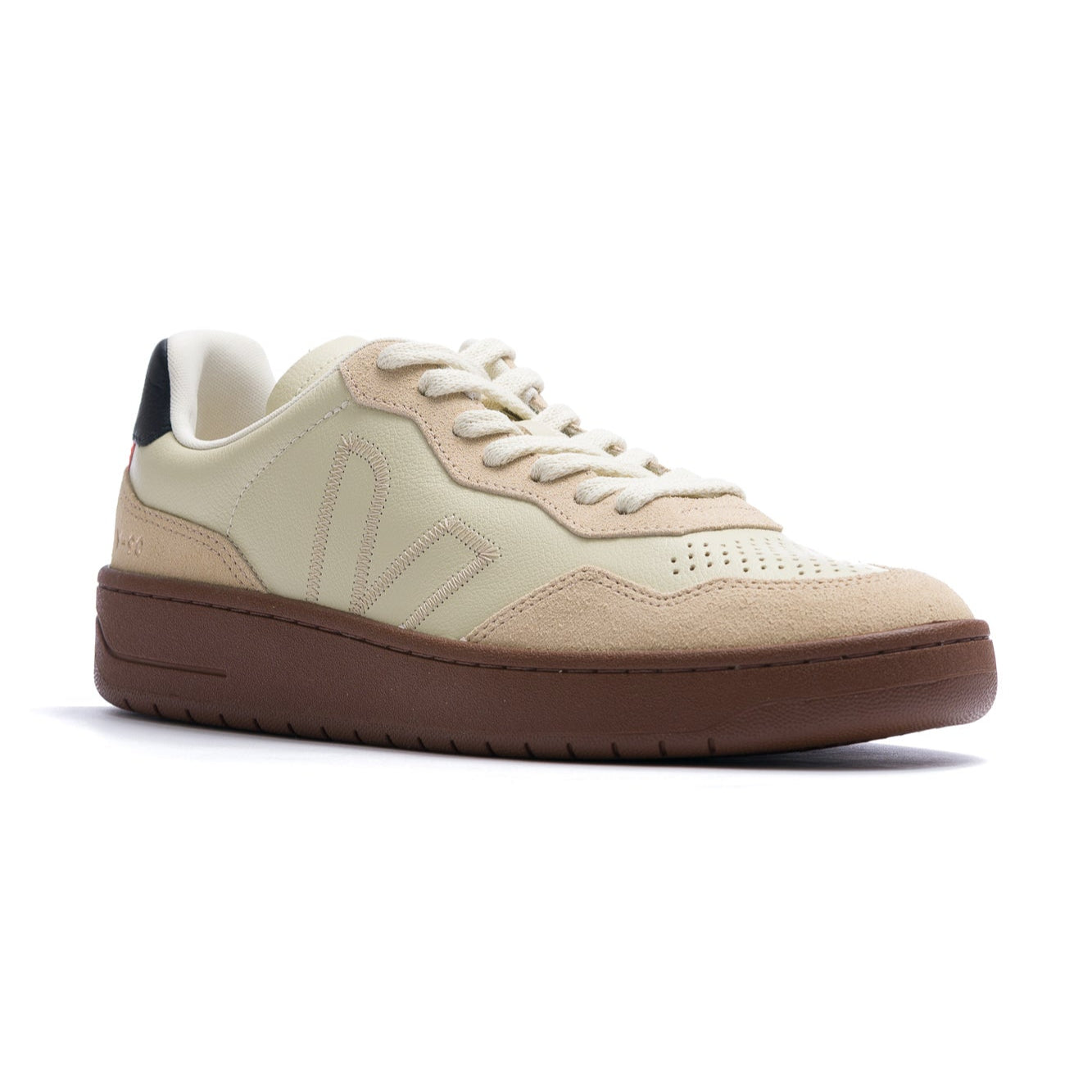 tan and off white  men's veja v-90 with dark gum sole