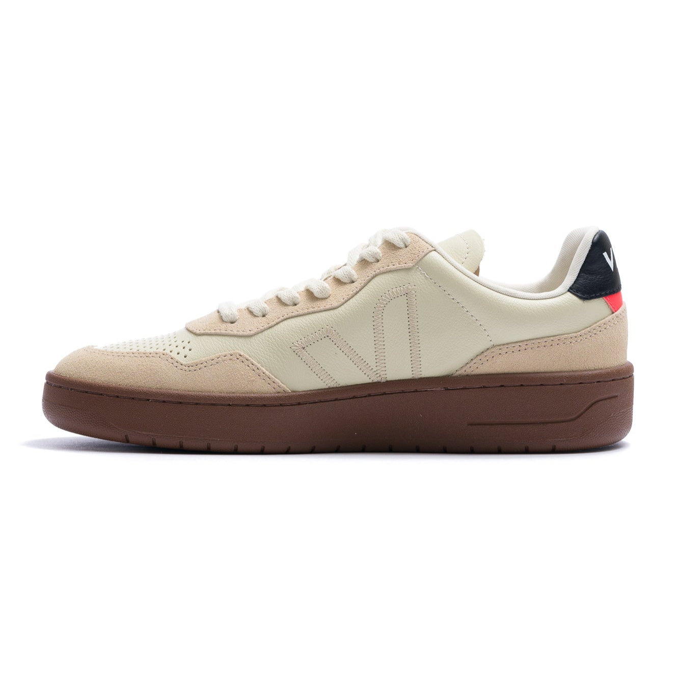 tan and off white  men's veja v-90 with dark gum sole