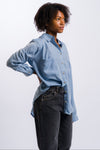 blue the workshop button-up long sleeve women's chambray shirt