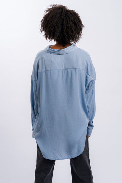 blue the workshop button-up long sleeve women's chambray shirt