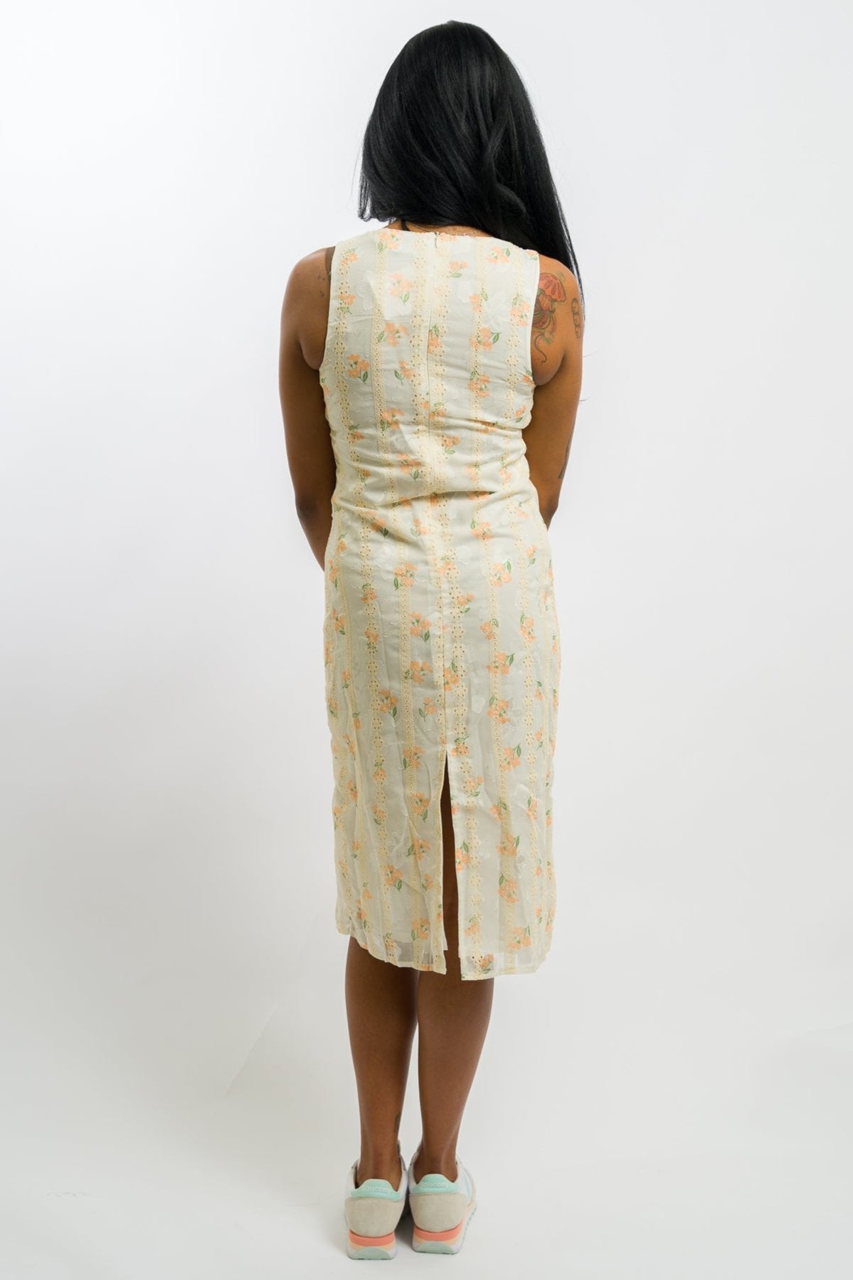 cream floral Loose Fit Midi Dress