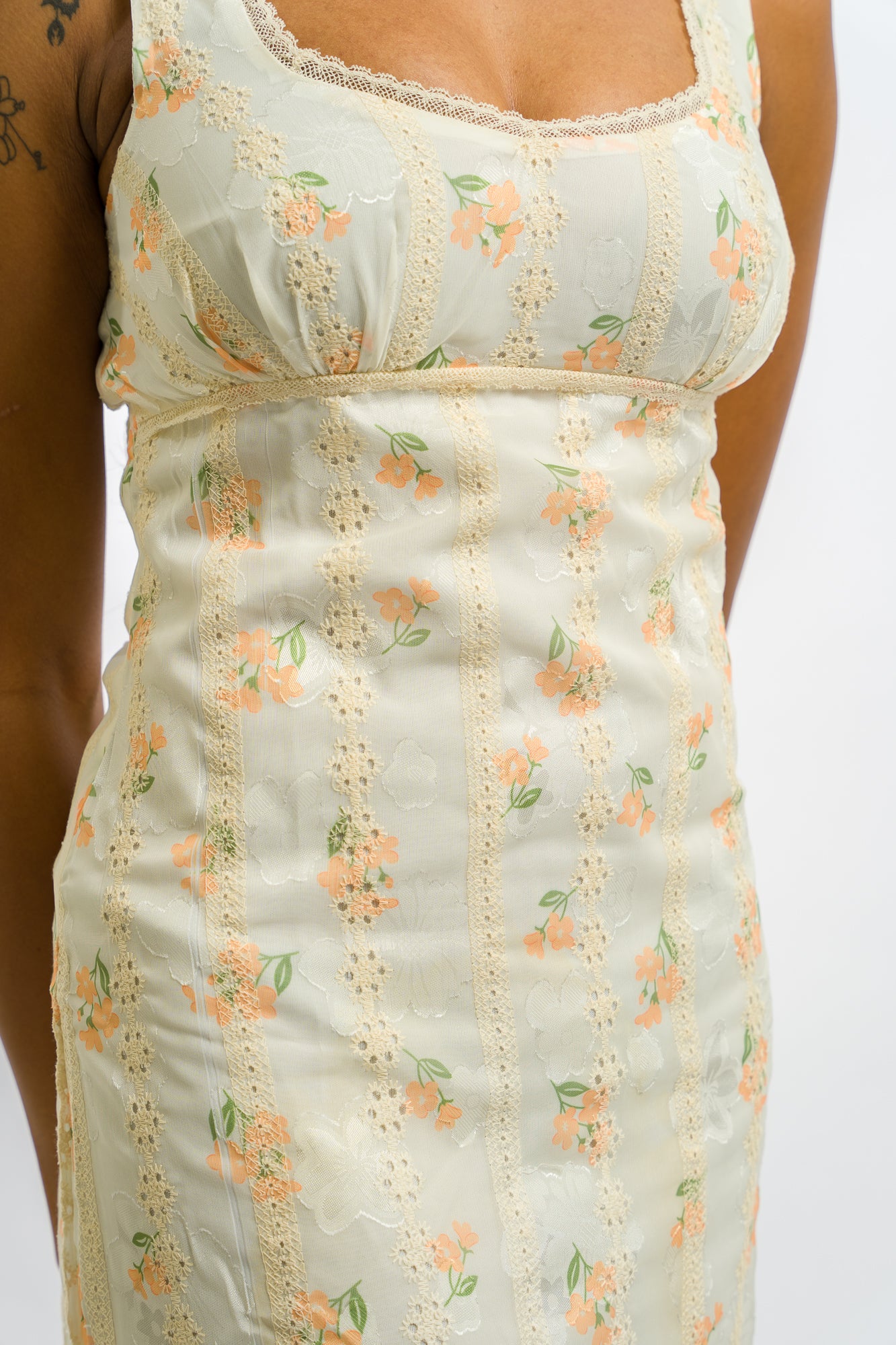 Daisy Street Loose Fit Midi Dress - Cream Lace Trim