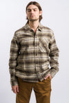 grey, brown and white dickies men's flannel button up shirt