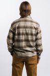 grey, brown and white dickies men's flannel button up shirt