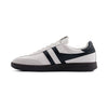 white gola women's shoe with black stripes and black sole