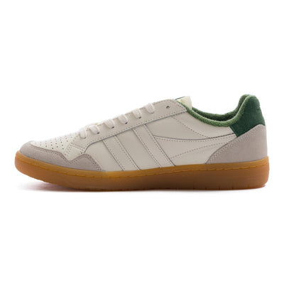 grey and white women's gola eagle 86 with green detail and gum sole