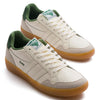 grey and white women's gola eagle 86 with green detail and gum sole