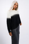 white and black grade and gather women's yarn mixed black sweater top