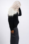 white and black grade and gather women's yarn mixed black sweater top