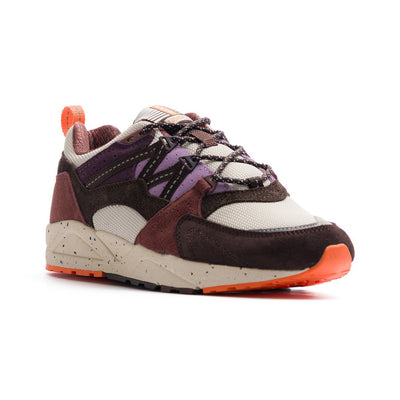 brown and purple women's karhu fusion 2.0 with purple details and speckled off-white sole