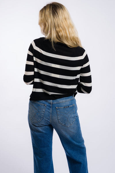 french inspired long sleeve black and white striped women's miou muse sweater