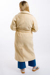 women's long tan belted duster overcoat from moon river