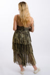 gold and black metallic cut out tiered maxi dress from moon river