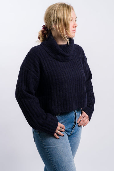 navy blue nia women's turtle neck knit sweater