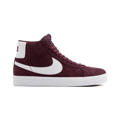 burgundy red nike high top with white sole