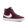 burgundy red nike high top with white sole