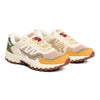 yellow and grey men's trail lifestyle saucony grid peak comfort shoe with green and pink detail