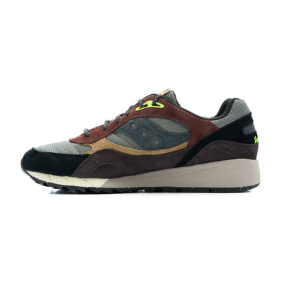 black brown and grey saucony shadow 6000 men's shoe with cordura material and white and grey sole