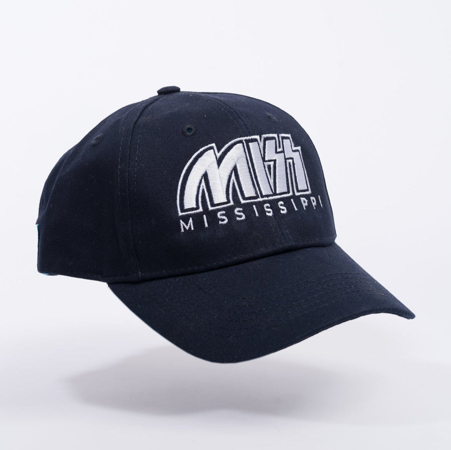 embroidered hat with miss mississippi styled like the classic kiss logo