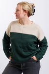 two tone tan and green women's sweater