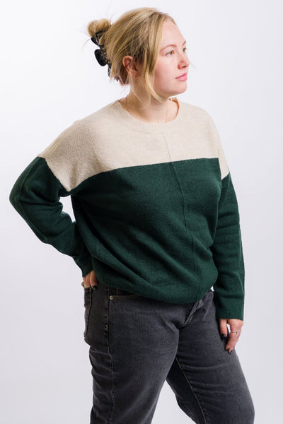 two tone tan and green women's sweater