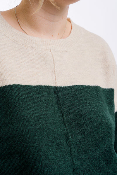 two tone tan and green women's sweater