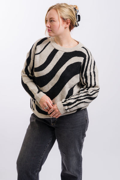 grey and black swirl women's sweater