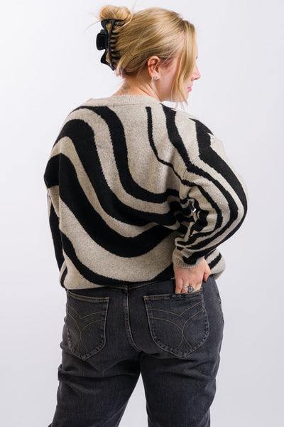 grey and black swirl women's sweater