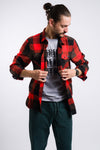 black and red vans men's plaid flannel long sleeve button-up shirt