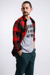 black and red vans men's plaid flannel long sleeve button-up shirt