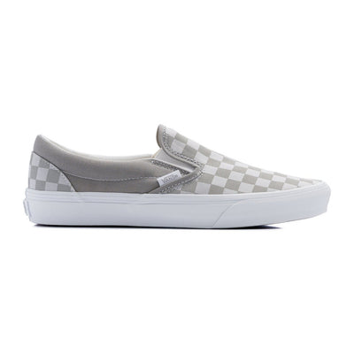 grey and grey checkerboard vans women's slip-on shoes with white sole