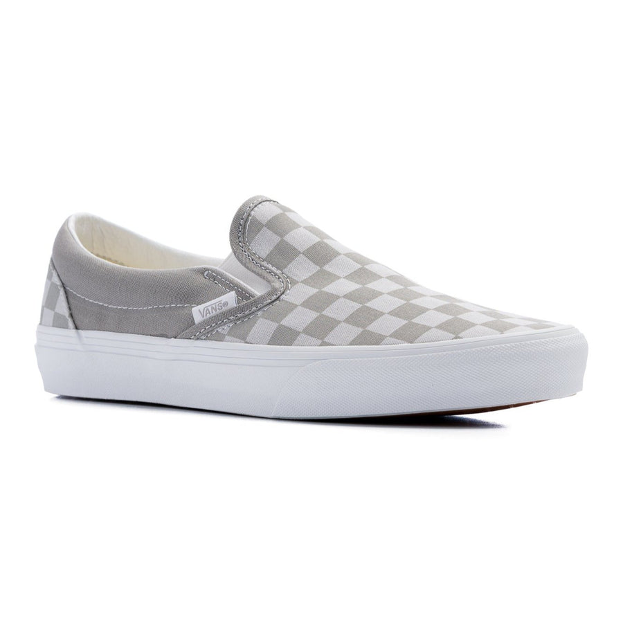 grey and grey checkerboard vans women's slip-on shoes with white sole