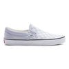 blue and white checkerboard women's slip-on vans with white sole