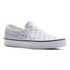 blue and white checkerboard women's slip-on vans with white sole