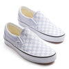 blue and white checkerboard women's slip-on vans with white sole