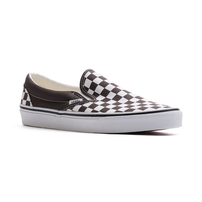 dark brown and white checkerboard vans men's shoes with white sole