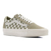 green and white checkerboard women's vans shoe with white sidestripe and white sole